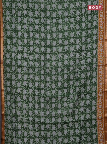 Semi maheshwari cotton saree green and mustard yellow with allover prints and zari woven border