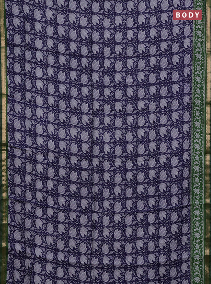 Semi maheshwari cotton saree blue and green with allover prints and zari woven border