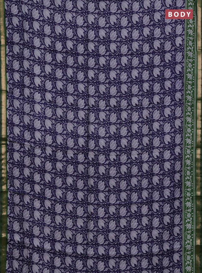 Semi maheshwari cotton saree blue and green with allover prints and zari woven border