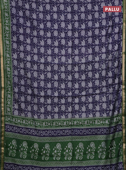 Semi maheshwari cotton saree blue and green with allover prints and zari woven border