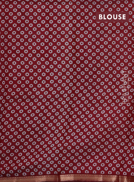 Semi maheshwari cotton saree mustard yellow and maroon with allover prints and zari woven border