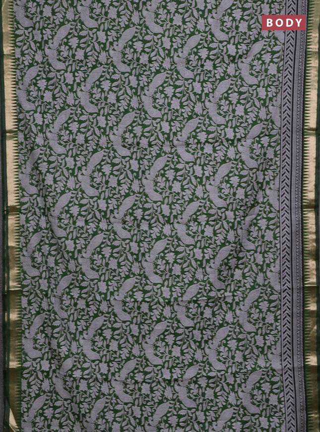 Semi maheshwari cotton saree green with allover kalamkari prints and zari woven border