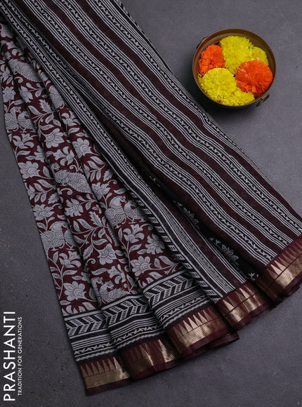 Semi maheshwari cotton saree deep maroon with allover kalamkari prints and zari woven border