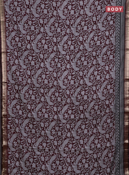 Semi maheshwari cotton saree deep maroon with allover kalamkari prints and zari woven border