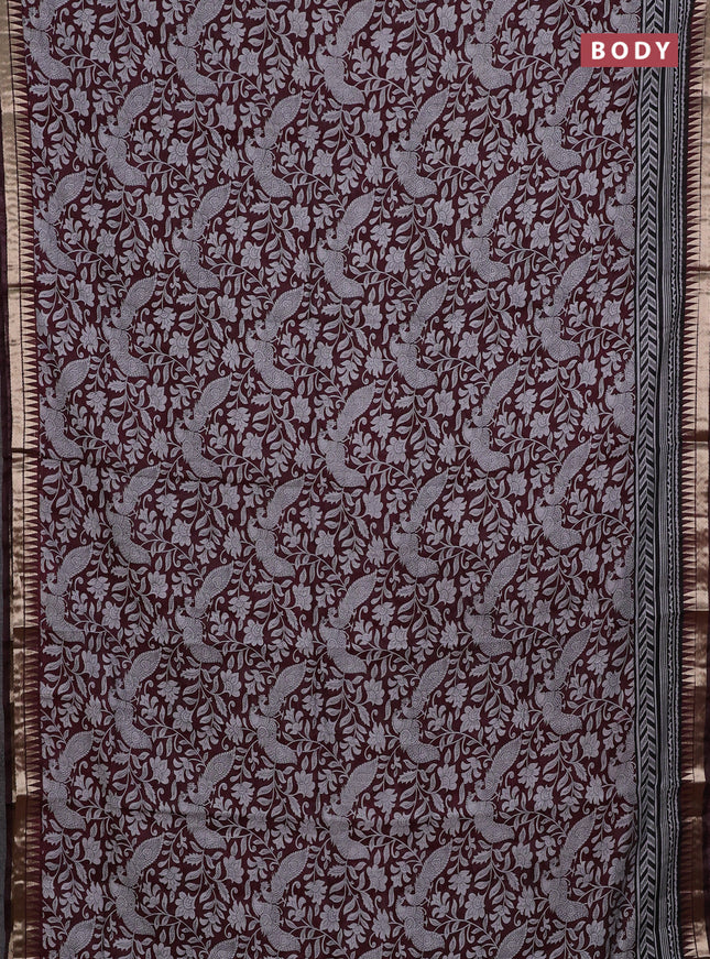 Semi maheshwari cotton saree deep maroon with allover kalamkari prints and zari woven border