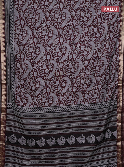 Semi maheshwari cotton saree deep maroon with allover kalamkari prints and zari woven border