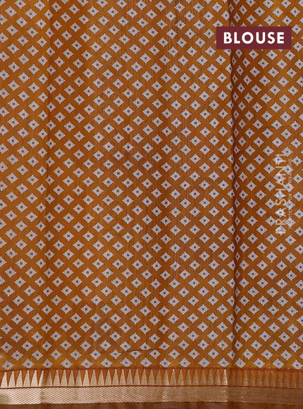 Semi maheshwari cotton saree mustard yellow with allover kalamkari prints and zari woven border