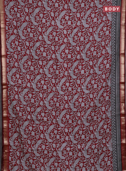 Semi maheshwari cotton saree maroon with allover kalamkari prints and zari woven border