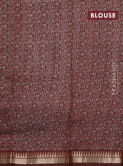 Semi maheshwari cotton saree sap green and rust shade with allover prints and zari woven border