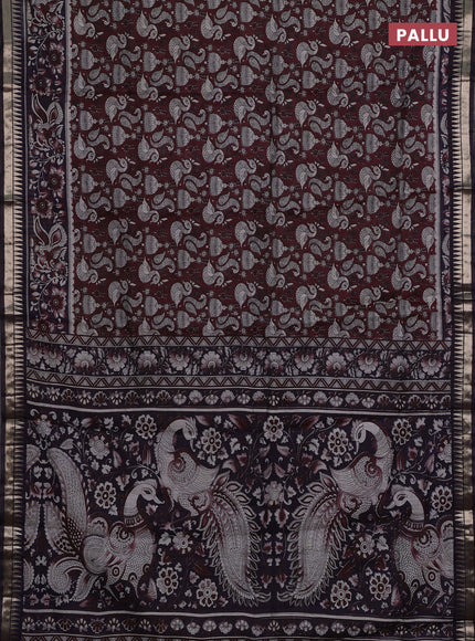 Semi maheshwari cotton saree deep maroon and deep jamun with allover prints and zari woven border