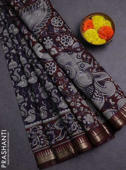 Semi maheshwari cotton saree deep jamun and deep maroon with allover prints and zari woven border