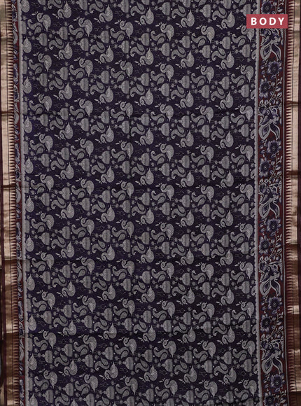 Semi maheshwari cotton saree deep jamun and deep maroon with allover prints and zari woven border