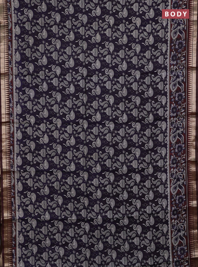 Semi maheshwari cotton saree deep jamun and deep maroon with allover prints and zari woven border