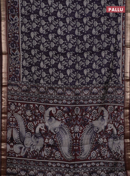 Semi maheshwari cotton saree deep jamun and deep maroon with allover prints and zari woven border
