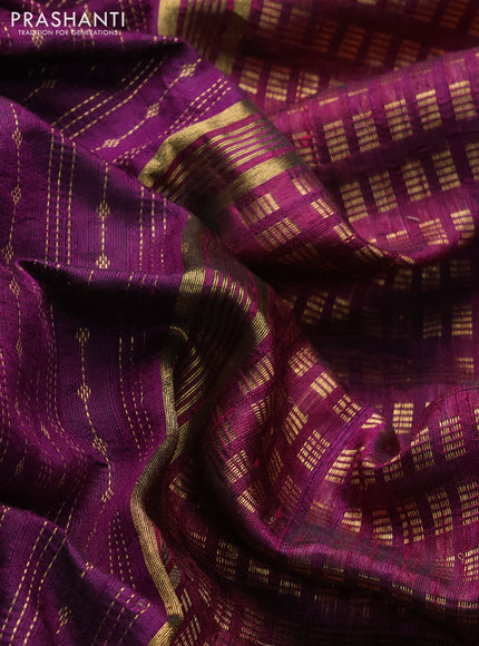 Pure dupion silk saree purple and dark magenta pink with allover zari weaves and parsi work border