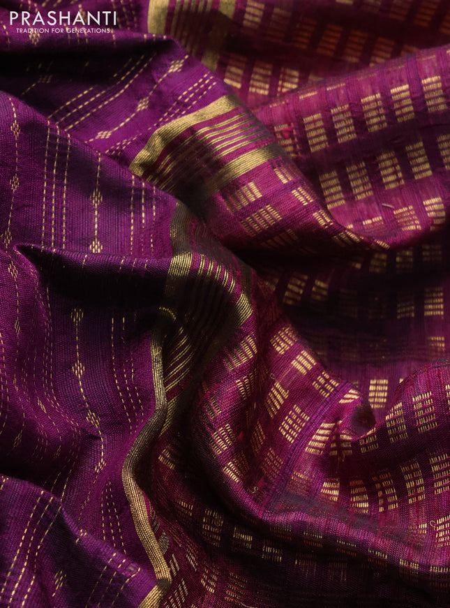 Pure dupion silk saree purple and dark magenta pink with allover zari weaves and parsi work border