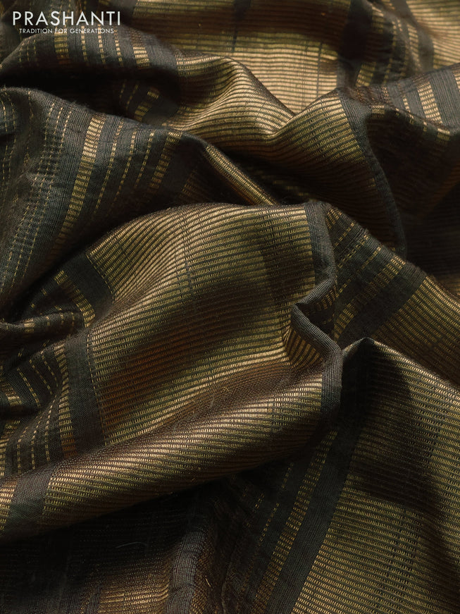 Pure dupion silk saree grey shade with allover zari weaves and parsi work border