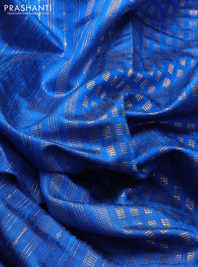 Pure dupion silk saree cs blue with allover zari weaves and parsi work border