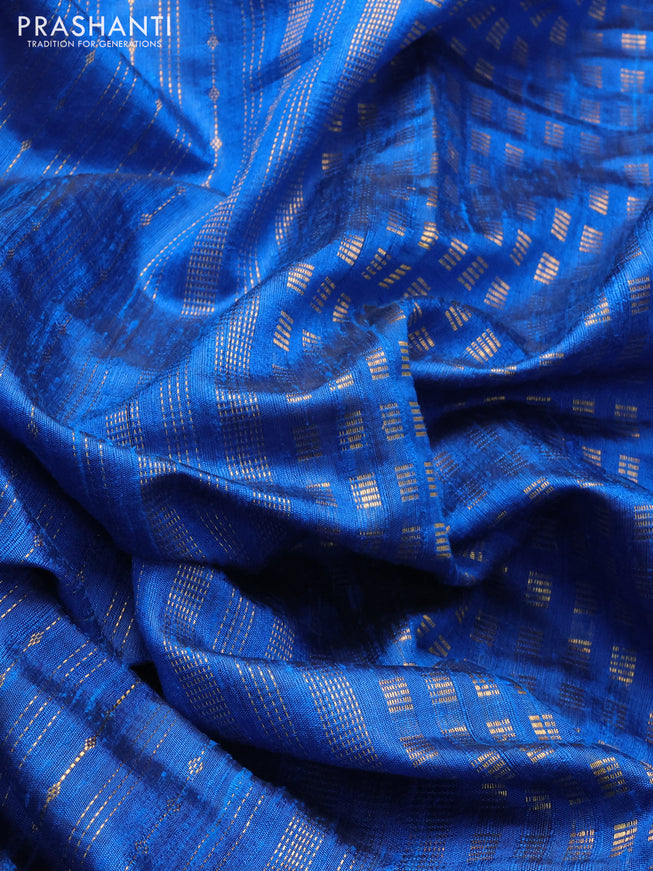 Pure dupion silk saree cs blue with allover zari weaves and parsi work border