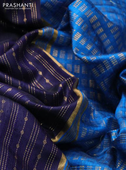 Pure dupion silk saree blue and cs blue with allover zari weaves and parsi work border