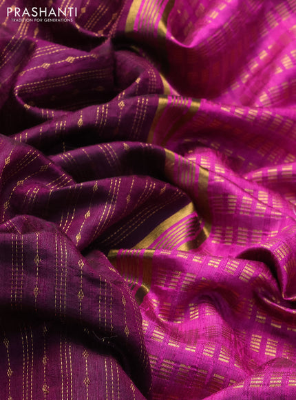 Pure dupion silk saree purple and magenta pink with allover zari weaves and parsi work border