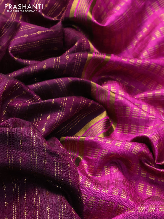 Pure dupion silk saree purple and magenta pink with allover zari weaves and parsi work border