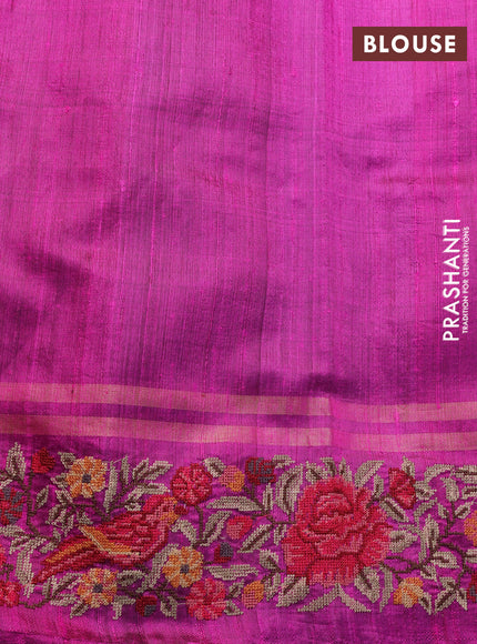 Pure dupion silk saree purple and magenta pink with allover zari weaves and parsi work border