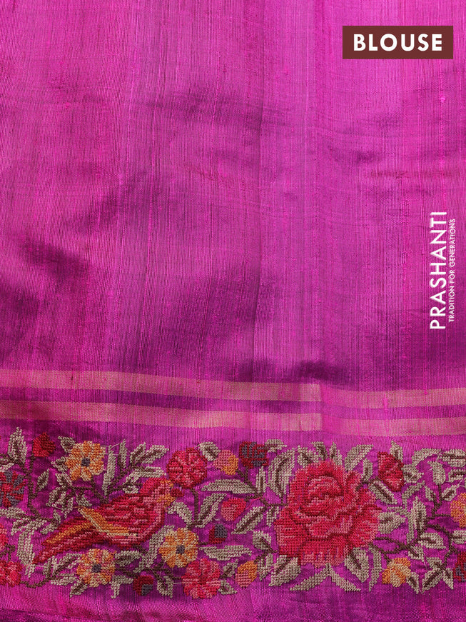 Pure dupion silk saree purple and magenta pink with allover zari weaves and parsi work border