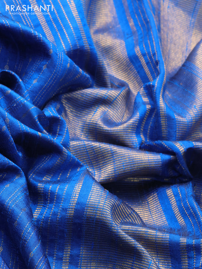 Pure dupion silk saree cs blue with allover zari weaves and floral embrodery work border
