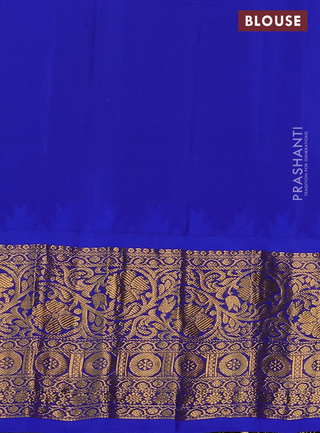 Pure gadwal silk saree green and blue with zari woven buttas and temple design zari woven border