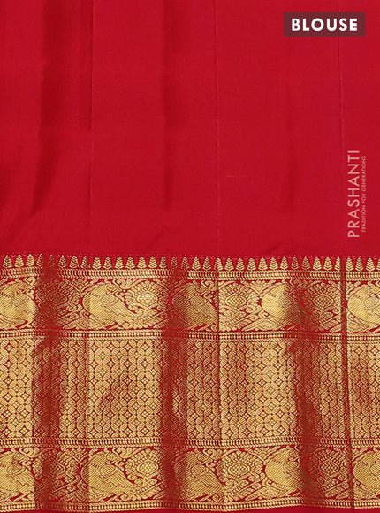 Pure gadwal silk saree teal blue and red with zari woven buttas and temple design zari woven border
