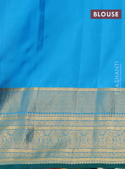 Pure gadwal silk saree maroon and cs blue with zari woven buttas and temple design zari woven border