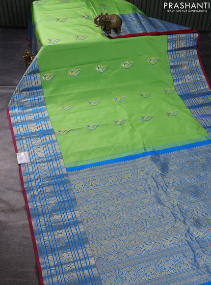 Pure gadwal silk saree light green and cs blue with zari woven buttas and long zari woven border