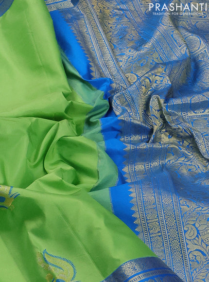 Pure gadwal silk saree light green and cs blue with zari woven buttas and long zari woven border
