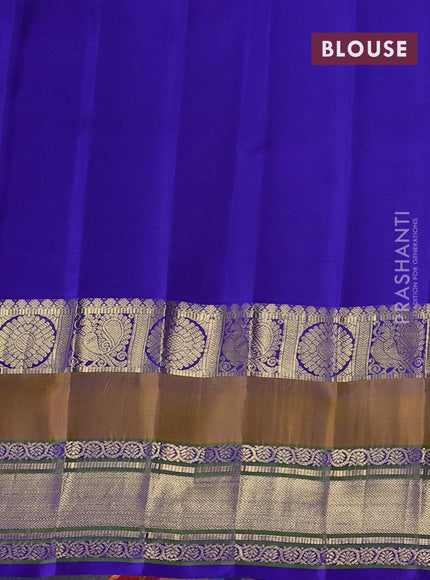 Pure gadwal silk saree pink and blue with zari stripes & buttas and temple design zari woven border
