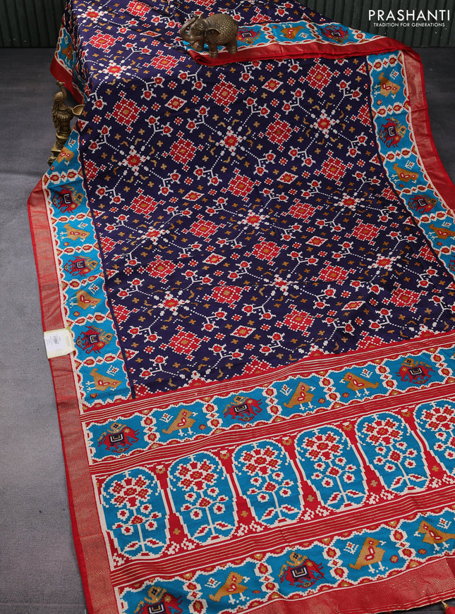 Semi pochampally saree navy blue and red with allover patola prints and zari woven border