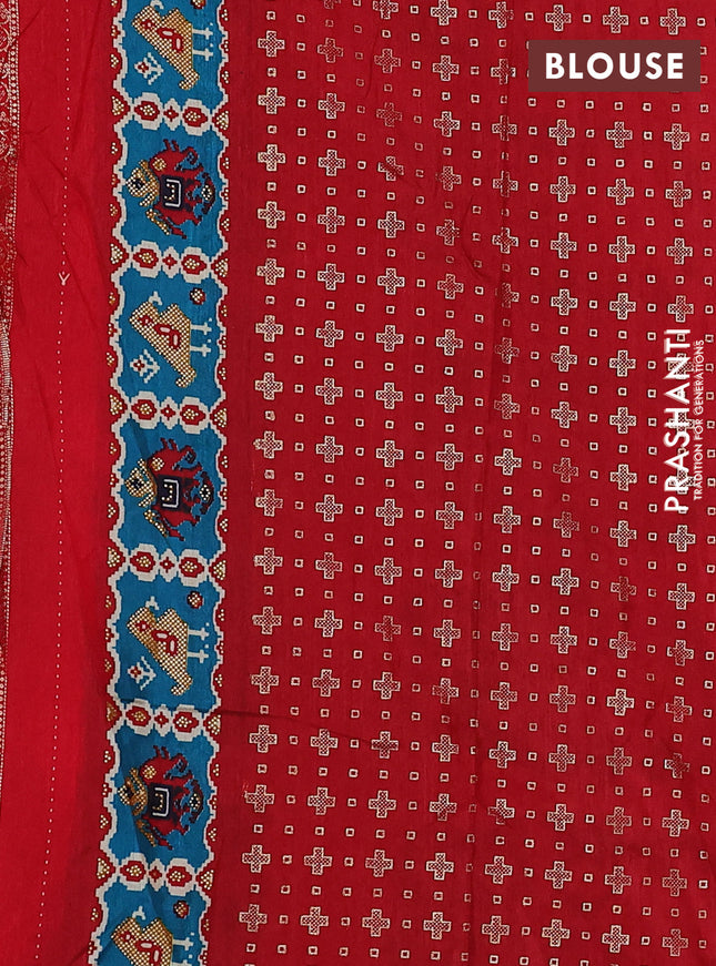 Semi pochampally saree navy blue and red with allover patola prints and zari woven border