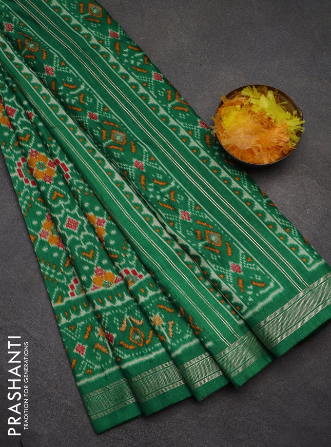 Semi pochampally saree green with allover ikat prints and zari woven border