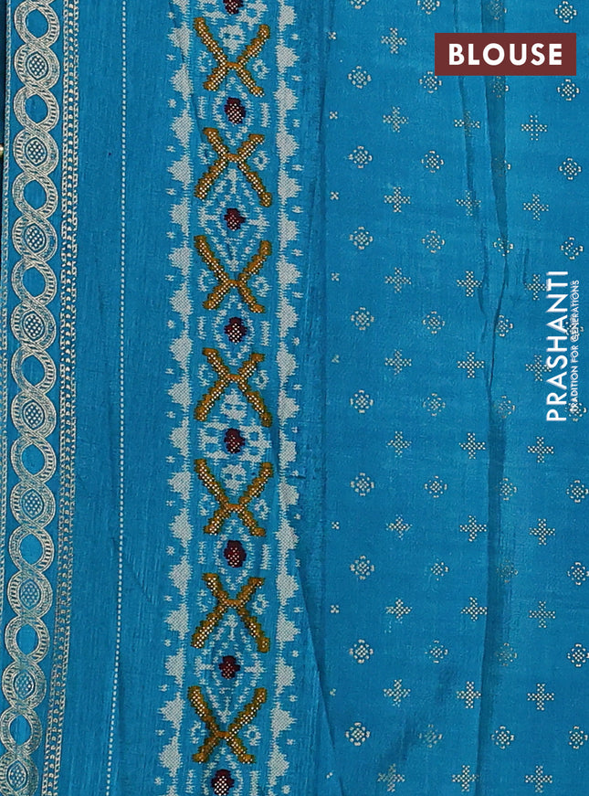Semi pochampally saree teal blue with allover ikat prints and zari woven border