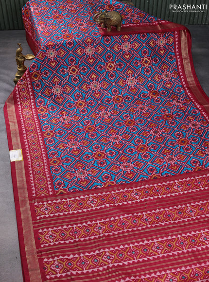 Semi pochampally saree maroon with allover ikat prints and zari woven border