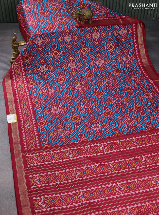 Semi pochampally saree maroon with allover ikat prints and zari woven border