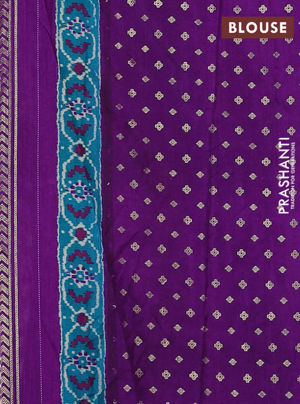 Semi pochampally saree grey shade and purple with allover ikat prints and zari woven border