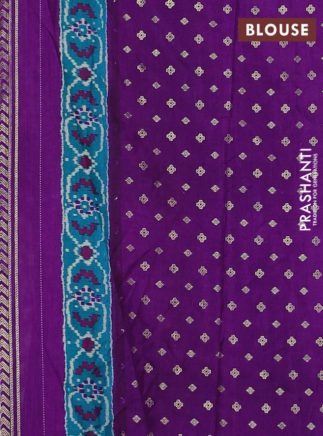Semi pochampally saree grey shade and purple with allover ikat prints and zari woven border