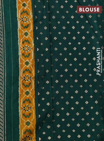 Semi pochampally saree green and mango yellow with allover ikat prints and zari woven border