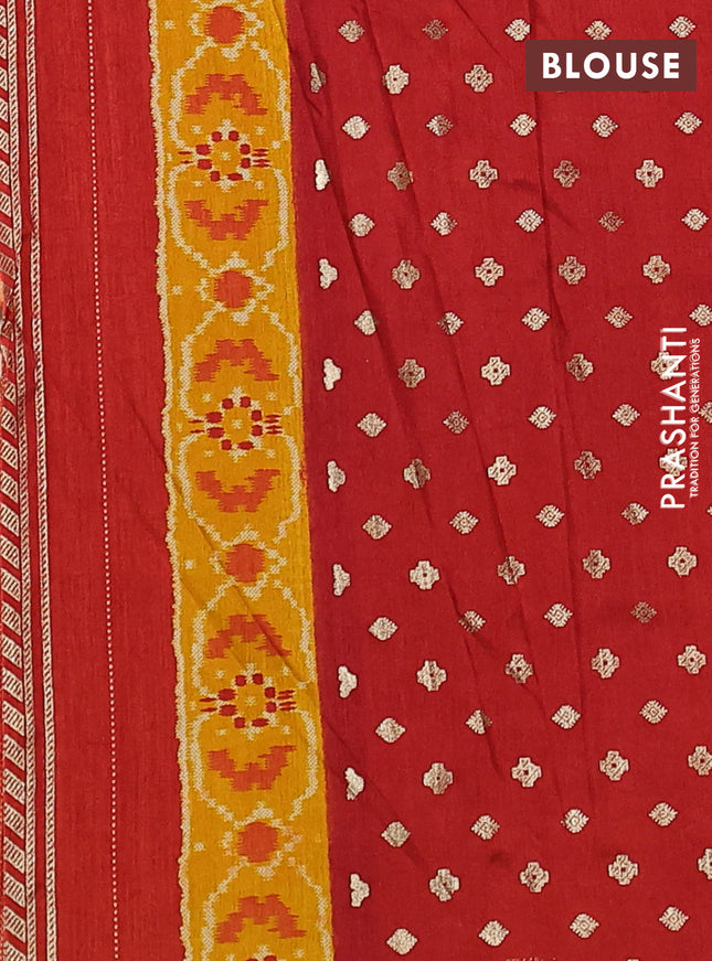 Semi pochampally saree brown shade and red with allover ikat prints and zari woven border