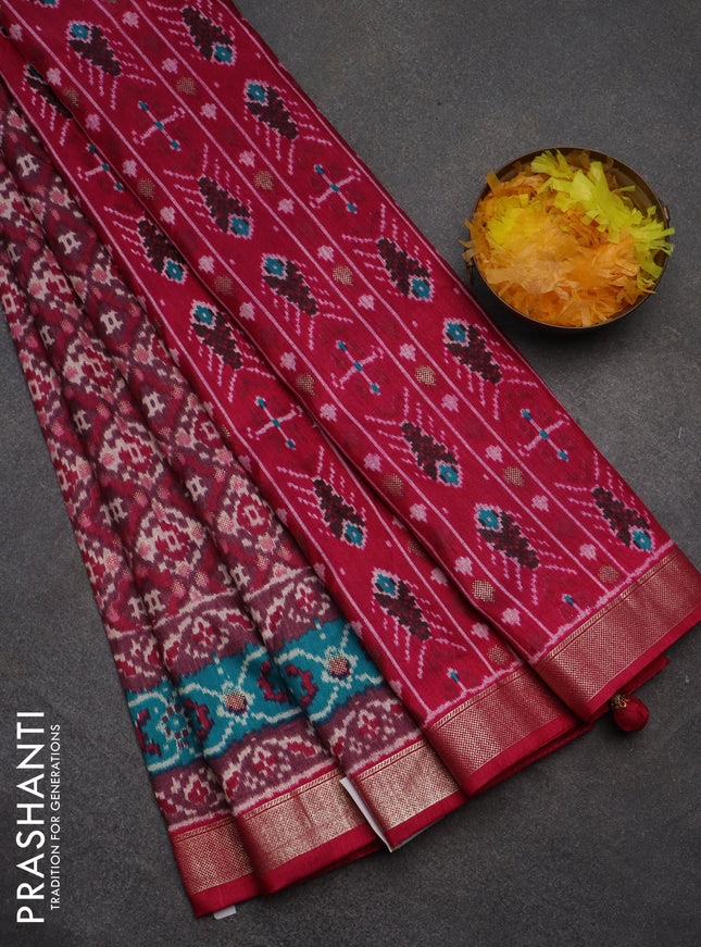 Semi pochampally saree rosy brown and pink with allover ikat prints and zari woven border