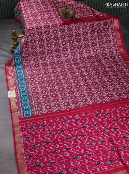 Semi pochampally saree rosy brown and pink with allover ikat prints and zari woven border