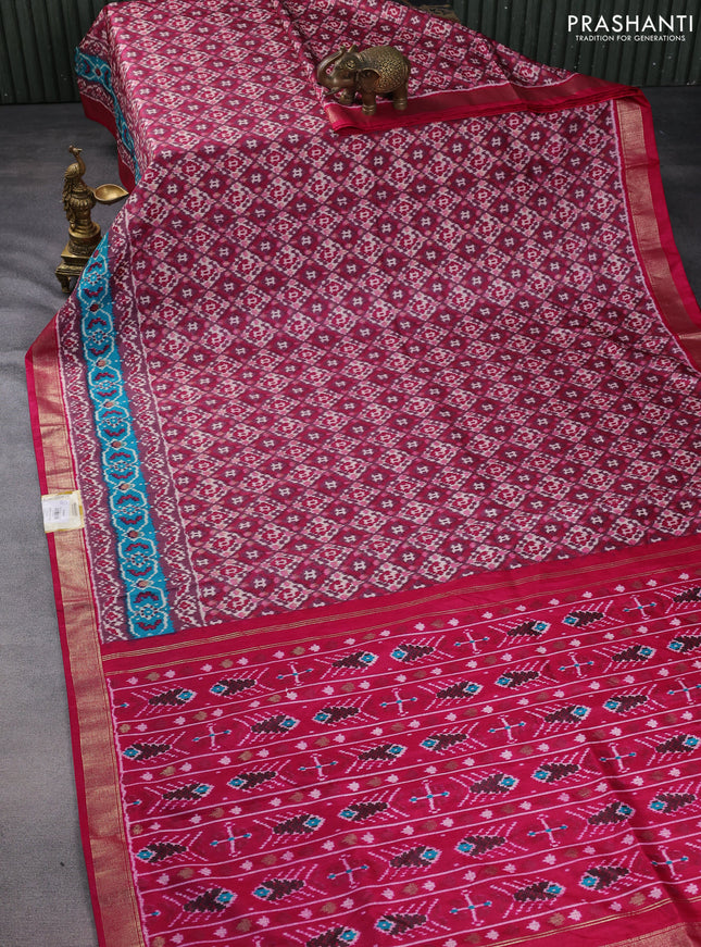 Semi pochampally saree rosy brown and pink with allover ikat prints and zari woven border