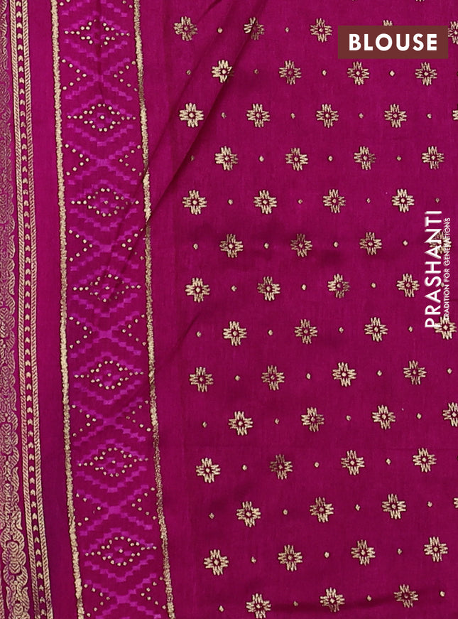 Semi pochampally saree mustard yellow and dark pink with ikat butta prints and long printed zari border