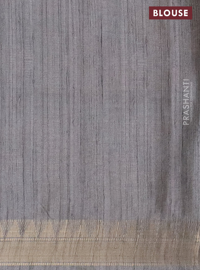 Semi tussar saree grey with allover floral prints and zari woven border